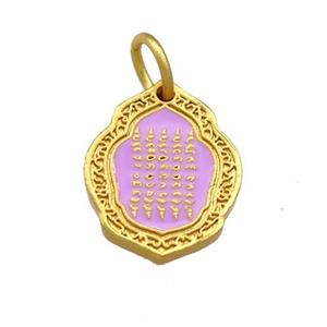 Copper Oavl Pendant Lavender Cloisonne Buddhist 18K Gold Plated, approx 14-17mm