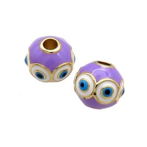 Copper Round Beads Purple Enamel Evil Eye 18K Gold Plated, approx 10mm