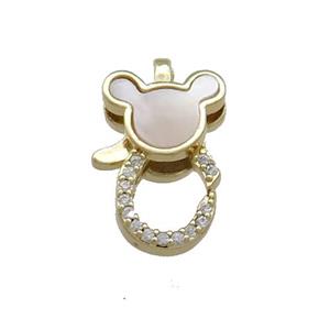 Copper Lobster Clasp Pave Shell Zircon 18K Gold Plated, approx 10-17mm