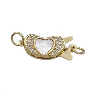 Copper Slider Clasp Pave Shell Zircon Heart 18K Gold Plated, approx 8-20mm