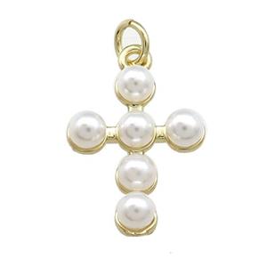 Copper Cross Pendant Pave Pearlized Resin Gold Plated, approx 14-19mm
