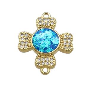 Copper Cross Connector Pave Blue Fire Opal Zircon 18K Gold Plated, approx 17mm