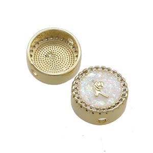 Copper Button Beads Pave White Fire Opal 18K Gold Plated, approx 12mm
