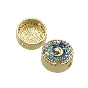 Copper Button Beads Pave Fire Opal Moon Star 18K Gold Plated, approx 12mm