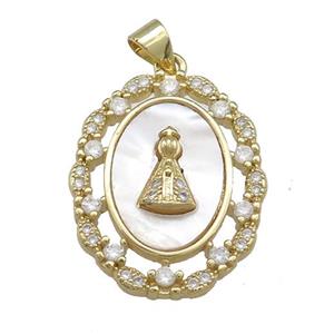Copper Wreath Pendant Pave Shell Zircon Oval 18K Gold Plated, approx 20-25mm