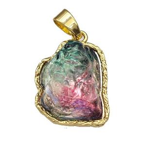 Copper Pendant Pave Acrylic Rainbow Mountain Gold Plated, approx 16-20mm