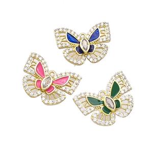 Copper Butterfly Pendant Pave Zirconia Enamel Gold Plated Mixed, approx 18-25mm
