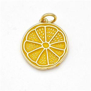 Lemon Charms Copper Fruit Pendant Yellow Enamel Gold Plated, approx 15mm