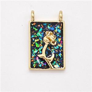 Copper Flower Pendant Pave Fire Opal Rectangle 2loops 18K Gold Plated, approx 11-15mm