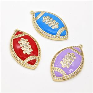American Football Charms Copper Rugby Pendant Pave Zirconia Enamel Sport Gold Plated Mixed, approx 22-35mm