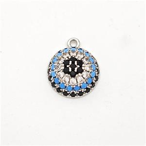 Copper Circle Pendant Micro Pave Zirconia Flower Platinum Plated, approx 12mm