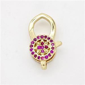 Copper Lobster Clasp Micro Pave Zirconia 18K Gold Plated, approx 11-17mm
