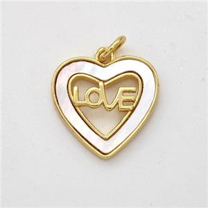 Copper Heart Pendant Pave Shell Love 18K Gold Plated, approx 15mm