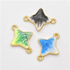 Copper Star Connector Painted 18K Gold Plated Mixed, approx 13mm