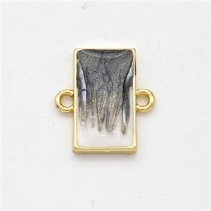 Copper Rectangle Connector Black Painted 18K Gold Plated, approx 8-13.5mm