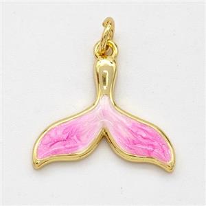 Copper Shark-tail Pendant Pink Painted 18K Gold Plated, approx 14-18mm