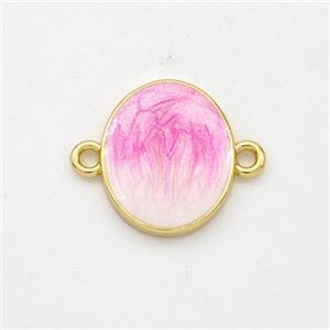 Copper Oval Connector Pink Painted 18K Gold Plated, approx 10-13mm