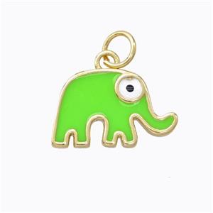 Copper Elephant Pendant Green Enamel Gold Plated, approx 10-16mm