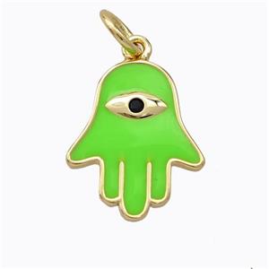 Copper Hamsahand Pendant Green Enamel Eye Gold Plated, approx 14-17mm