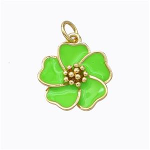 Copper Flower Pendant Green Enamel Gold Plated, approx 15mm