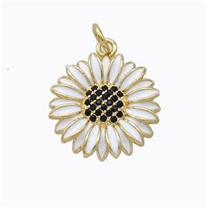 Copper Sunflower Pendant White Enamel Gold Plated, approx 17mm