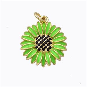 Copper Sunflower Pendant Green Enamel Gold Plated, approx 17mm