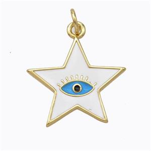 Copper Star Pendant White Enamel Eye Gold Plated, approx 19mm