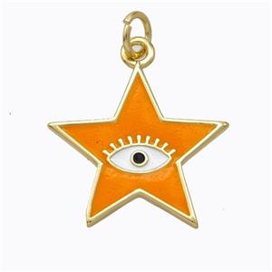Copper Star Pendant Orange Enamel Eye Gold Plated, approx 19mm