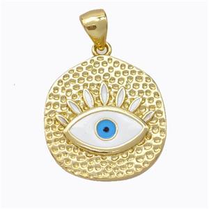Copper Eye Pendant White Enamel Circle Gold Plated, approx 18-20mm