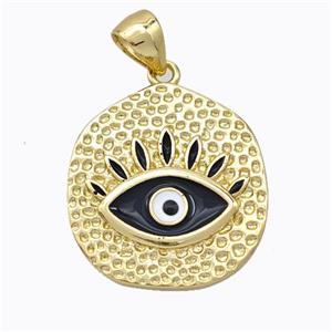 Copper Eye Pendant Black Enamel Circle Gold Plated, approx 18-20mm