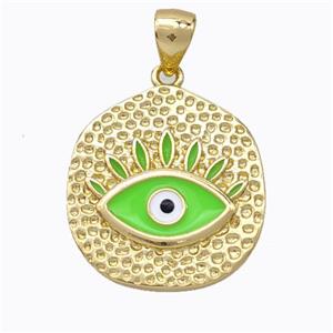 Copper Eye Pendant Green Enamel Circle Gold Plated, approx 18-20mm
