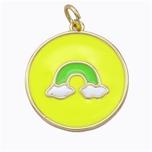 Copper Rainbow Pendant Yellow Enamel Circle Gold Plated, approx 21mm
