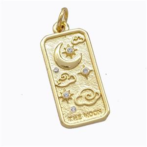 Copper Moon Pendant Pave Zirconia Rectangle Gold Plated, approx 10.5-20mm