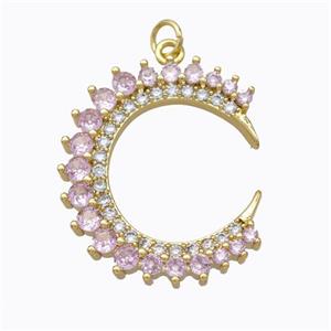 Copper Crescent Moon Pendant Micropave Zirconia Gold Plated, approx 24-28mm