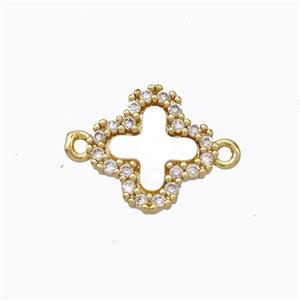 Copper Clover Connector Pave Zirconia Shell Gold Plated, approx 13mm