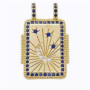 Copper Tarot Card Pendant Micropave Zirconia Moon Star 2loops Gold Plated, approx 18-30mm