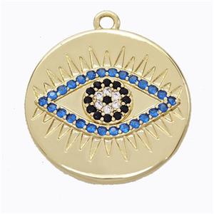 Copper Eye Pendant Micropave Zirconia Circle Gold Plated, approx 25mm