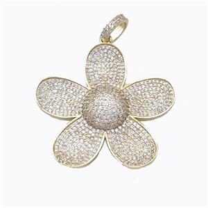 Copper Sunflower Pendant Micropave Zirconia Gold Plated, approx 44mm