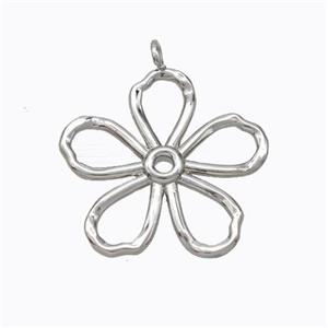Copper Flower Pendant Hammered Platinum Plated, approx 26mm
