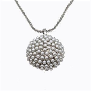 Copper Necklace Micropave Pearlized Resin Button Platinum Plated, approx 25mm, 2mm, 42-47cm length