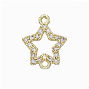 Copper Star Connector Pave Zirconia Gold Plated, approx 12.5mm