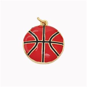 Basketball Charms Copper Pendant Red Enamel Sports Gold Plated, approx 16mm