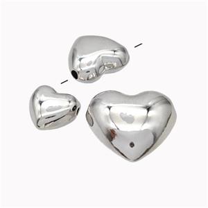 Copper Heart Beads Platinum Plated, approx 15mm
