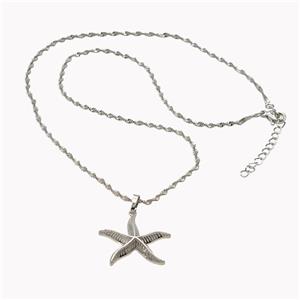 Copper Starfish Necklace Platinum Plated, approx 25mm, 2mm, 43-48cm length
