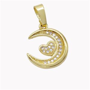 Copper Moon Pendant Micropave Zirconia Heart Gold Plated, approx 16mm