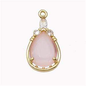 Copper Teardrop Pendant Pave Pink Cateye Glass Gold Plated, approx 12.5-22mm
