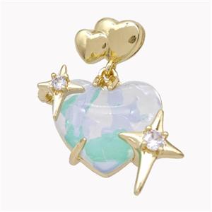 Copper Heart Pendant Pave Acrylic Star Gold Plated, approx 12mm, 11-16mm, 20mm