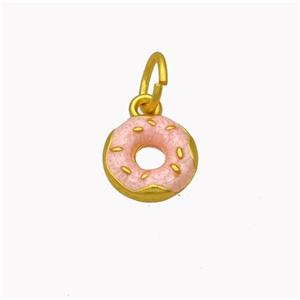Copper Donut Pendant Pink Enamel Gold Plated, approx 11mm