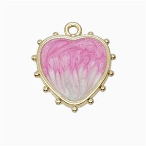 Copper Heart Pendant Pink Painted Gold Plated, approx 17mm