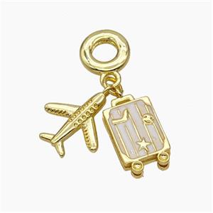 Copper Airplane Travel Box Pendant Painted Gold Plated, approx 11-15mm, 15mm, 10mm